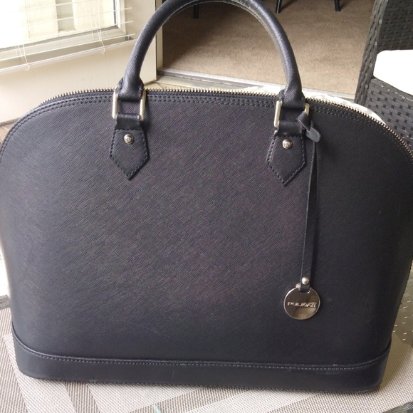 Pulicati Handbags - Pulicati Black Satchel with Textured Leather Finish